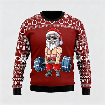Playful Santa Clause Print - Red Holiday Icon Sweater