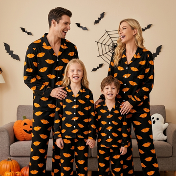Cozy Halloween Vampire Lips Print Matching Family Pajama Set, Button-Down Velvet Loungewear