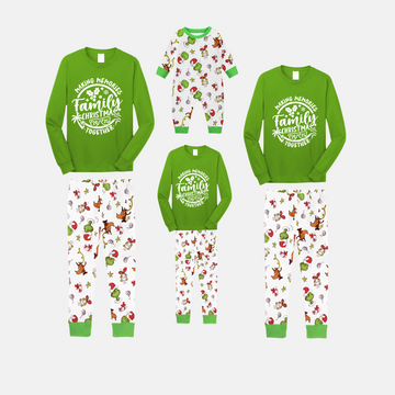 Making Memories Family Christmas Pajamas - Green & Cartoon Print
