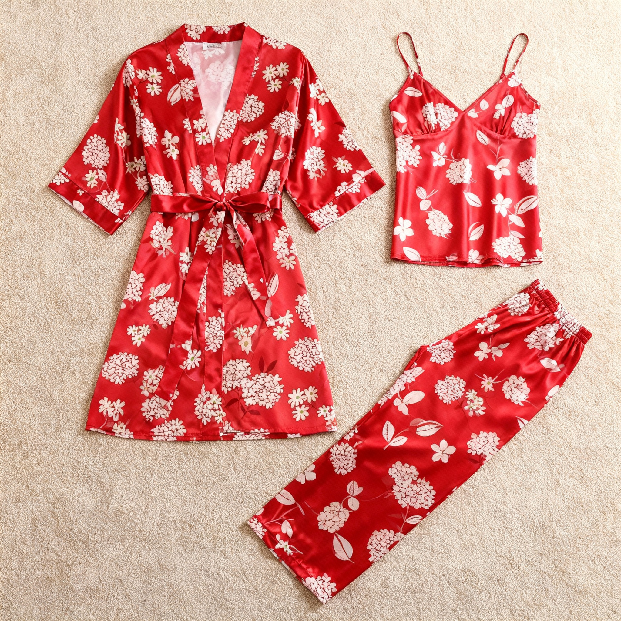 Women’s Red Silky Satin Homewear Set in Midnight Romance Style