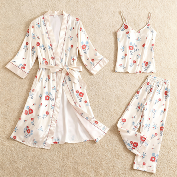 Silky Satin 3-Piece Nightwear Set in Charming Florals Design