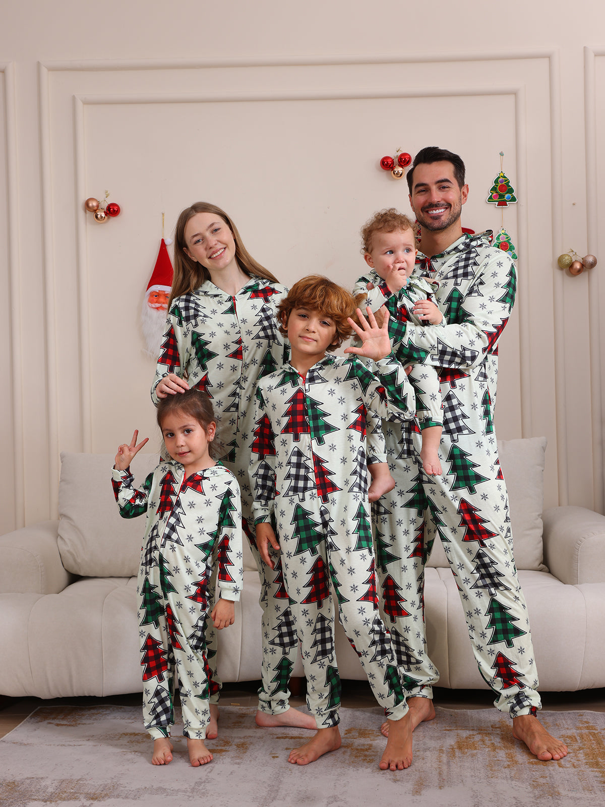 Christmas Tree Print Long-sleeve Onesies Pajamas