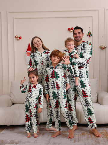 Christmas Tree Print Long-sleeve Onesies Pajamas