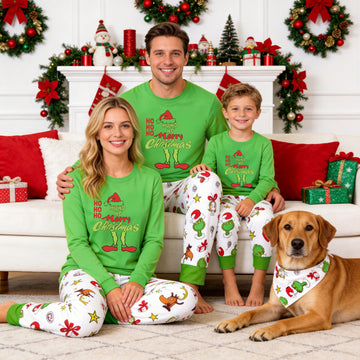 Matching Family Holiday Sleepwear - Grinch "Ho Ho Ho" & Legs Graphic Christmas PJs