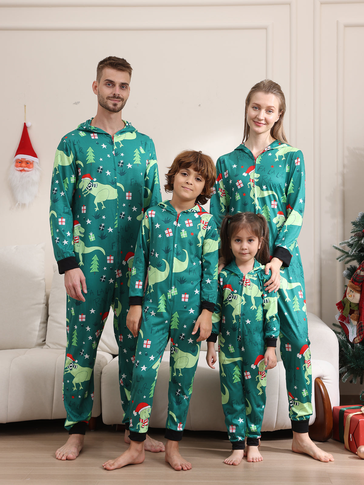 Christmas Dinosaur Print Long-sleeve Onesies Pajamas