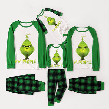 Christmas Cute Cartoon And 'Ew.People...' Letter Print Family Matching Raglan Long-sleeve Pajamas Sets