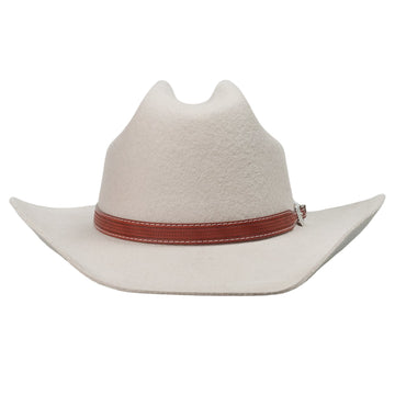 Modern Curled-Brim Hat – Soft Beige Felt, Artisan Leather Trim