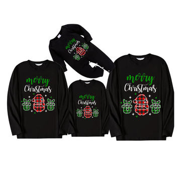 Merry Christmas Text and Santa Claus Pattern Black Long Sleeve Top