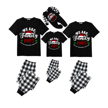 2025 Merry Christmas Family Pajamas Set - Black Top Black and White Plaid Pants White Text Graphic