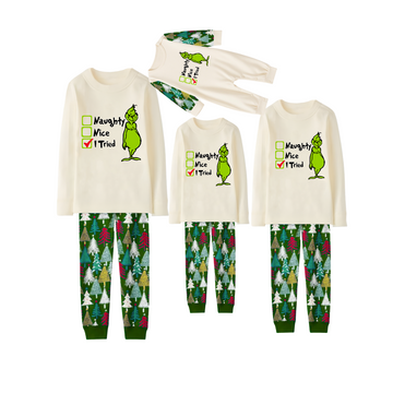 I Tried Grinch Christmas Pajama Set with Holiday Trees and Fun Prints