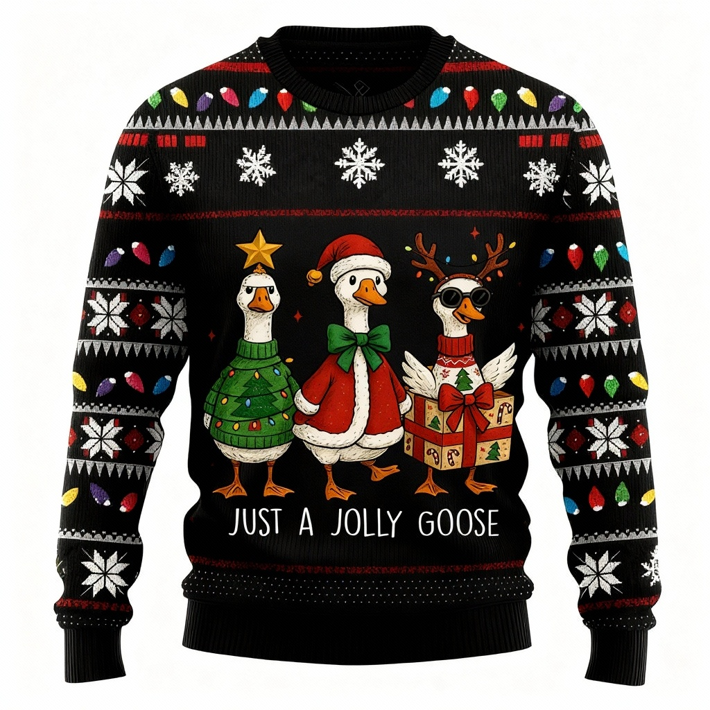 Christmas Goose Print - Ugly Christmas Icon Mash-Up Ugly Sweater