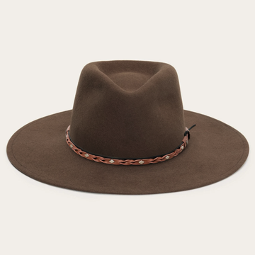Elegant Wide Brim Felt Fedora Hat - Brown