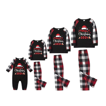 "Family Christmas 2024" with Santa Hat Pattern Ⅱ- Red&Black&White Plaid  Matching Pajamas