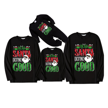 "Dear Santa Define Good" Slogan Printed Pattern Black Long Sleeve Top