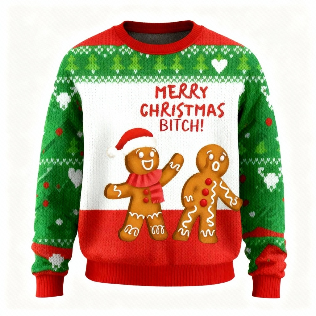 Xmas Slogan Print Unisex Ugly Christmas Sweater - Funny Holiday Party Pullover