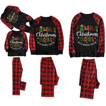 "Family Christmas 2024" Cute Print Black & Red Plaid Christmas Matching Pajamas