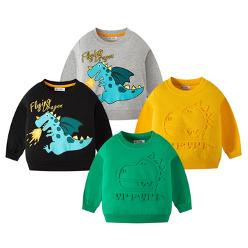 4-Pack Cartoon Pattern Cotton Long Sleeve Toddler Boys Sweatshirt