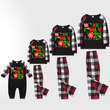 Christmas "We are Family" Colorful Multi-Element Letter Prints Red & Black & Grey & White Plaid Family Matching Pajamas