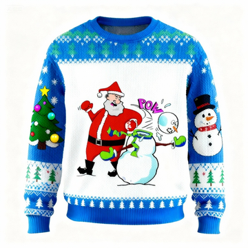 Zany Santa & Snowman Pattern Print Sweater - Ugly & Cozy Unisex Pullover