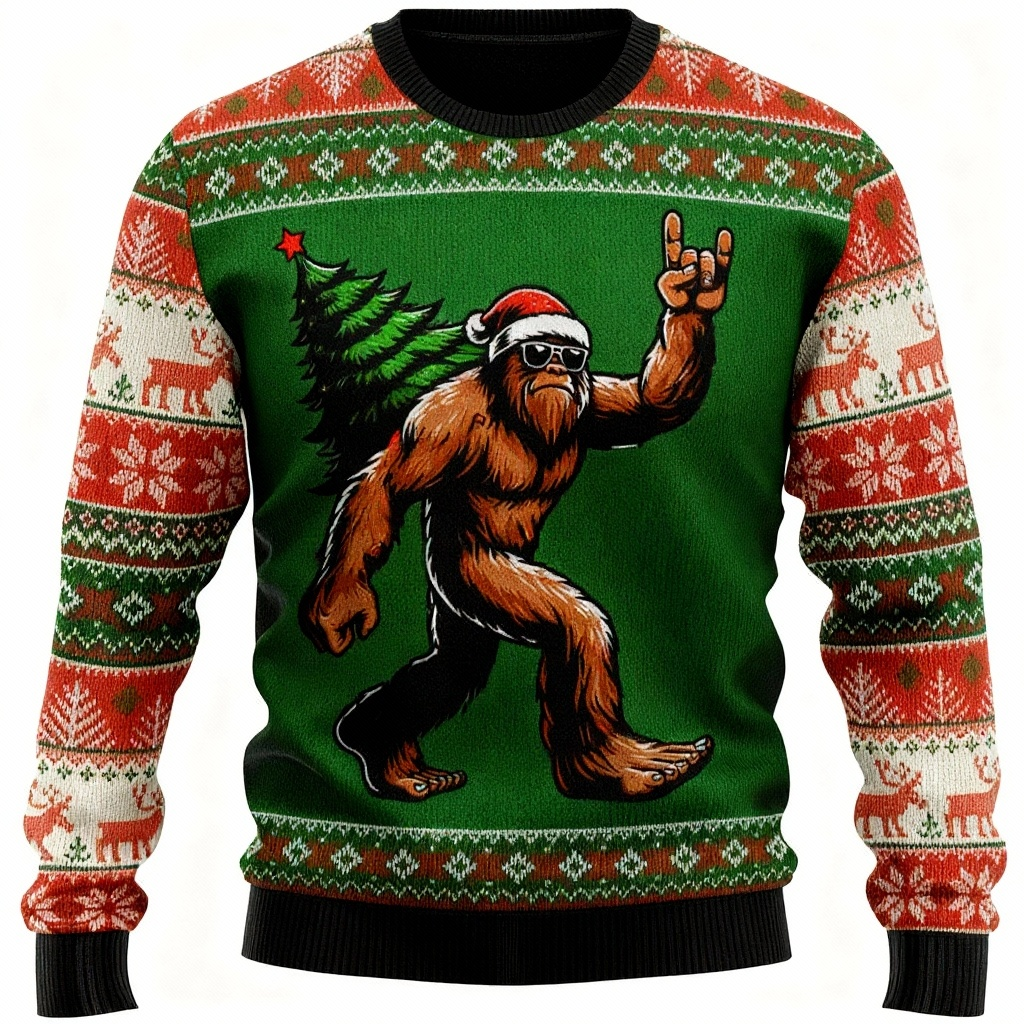 Animal&Pine Tree Pattern Design - Festival of Holiday Prints Ugly Sweater