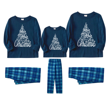 "A Very Merry Christmas" 2024 Blue Long Sleeve Top With Blue Plaid Family Matching Pajamas