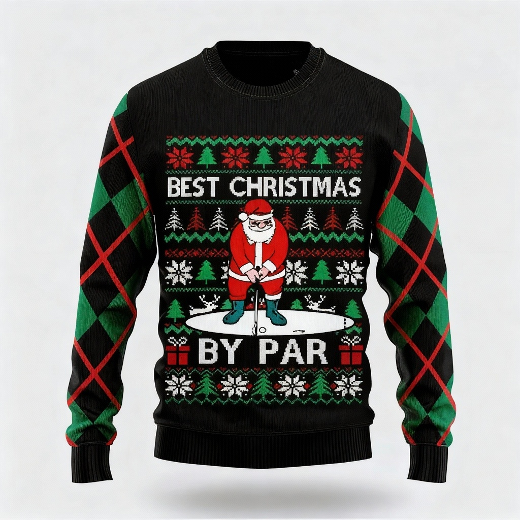 Colorful Santa Claus Pattern Design - Maximalist Christmas Print Ugly Sweater