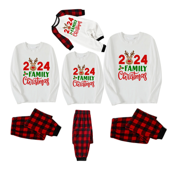 "2024 Family Christmas" and Deer Printed Red & Black Plaid Family Matching Pajamas