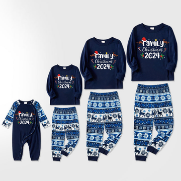 Family 2024 Christmas Text Print Blue Family Matching Pajamas