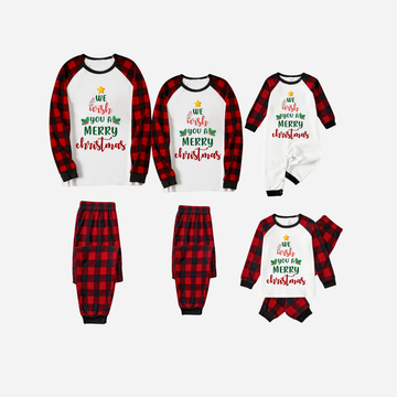 Red and Black Plaid Christmas Pajamas Set  With "We Wish You a Merry Christmas" Text Print