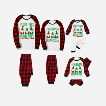 Red and Black Plaid Christmas Pajamas Set With "Christmas With My Gnomies" Text Print