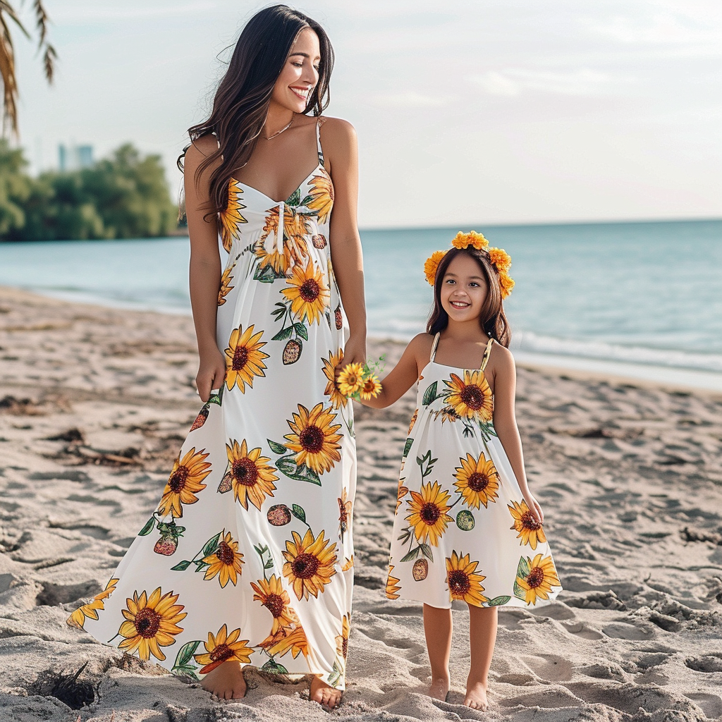Summer Mother and Daughter Matching Sunflower Dresses