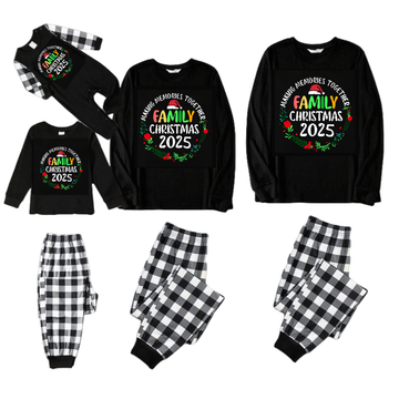 "Family Christmas 2025 Making Memories Together" Text Print Black and White Plaid Family Matching Pajamas