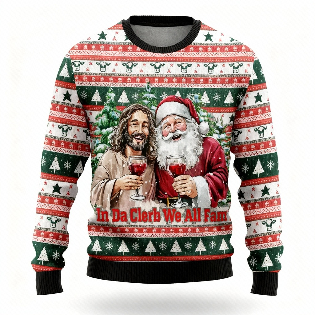 Jesus & Santa Claus Print - Ugly Christmas Icon Mash-Up