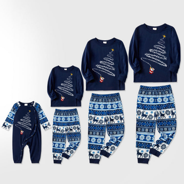 Santa Claus Print Blue Family Christmas Matching Pajamas