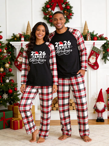 2026 Santa Hat Script Matching Couple Christmas Pajamas Holiday Sleepwear
