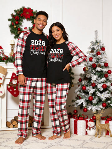 2026 Plaid Number Matching Couple Christmas Pajamas Holiday Sleepwear