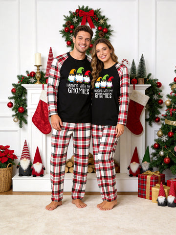 Funny Gnomes Matching Couple Christmas Pajamas Holiday Sleepwear Set