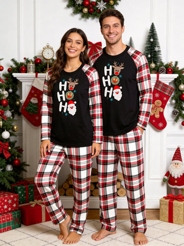 Cute Ho Ho Ho Santa Gingerbread Matching Couple Christmas Pajamas Holiday Sleepwear