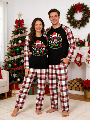 2026 Couple Christmas Plaid Matching Couple Pajamas Holiday Sleepwear Set