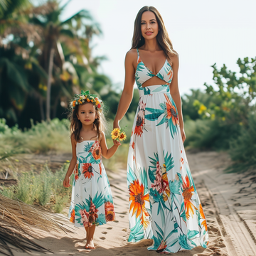 Summer Mother and Daughter Matching Maxi Flower Print Cami Dresses