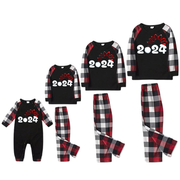 Cute 2024 Prints Red & Black & Grey & White Plaid Family Matching Pajamas