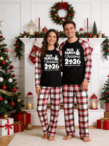 2026 Personalized Couple Christmas Tree Plaid Matching Couple Pajamas Holiday PJs