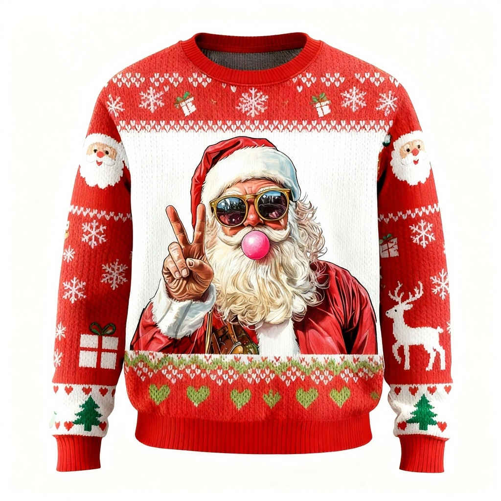 Playful Santa Pattern Ugly Sweater - Unisex Christmas Party Essential