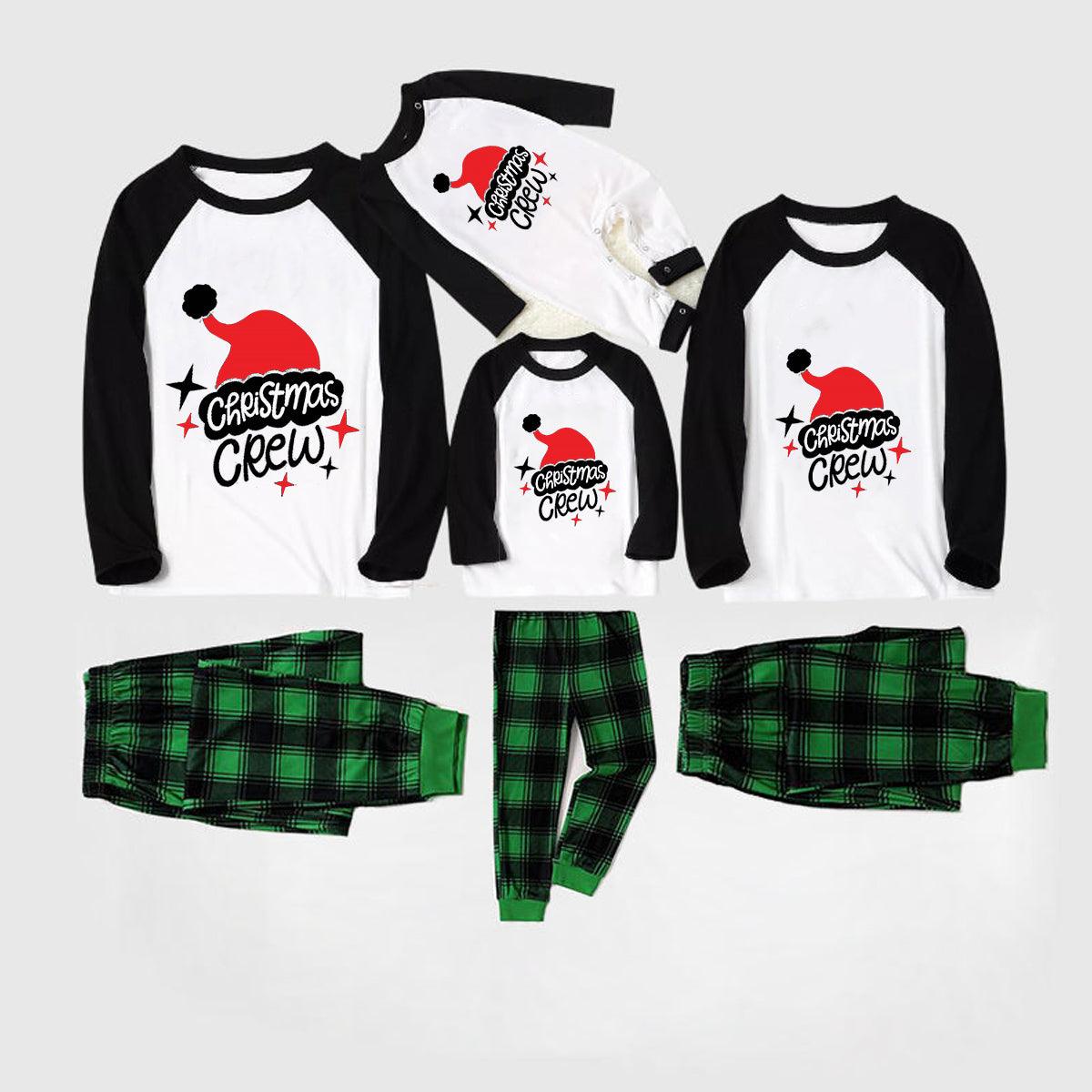 "Christmas crew" print and Santa hat print, Print Pajamas, Christmas Pajamas, patchwork tops and plaid pants