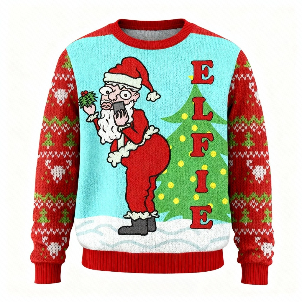 Funny Ugly Christmas Sweater for Men & Women - Playful Santa Claus Print