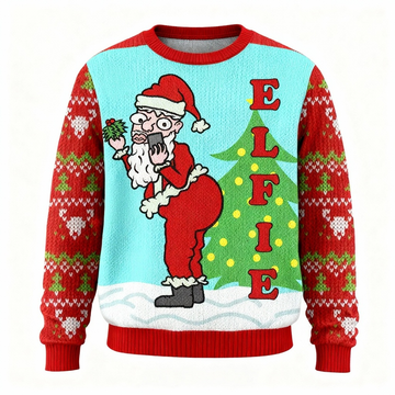Funny Ugly Christmas Sweater for Men & Women - Playful Santa Claus Print