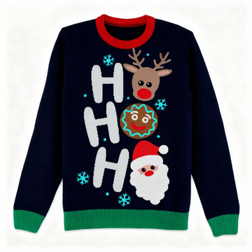"HO HO HO" Pattern Print Holiday Sweater - Intentional Festive Quirk