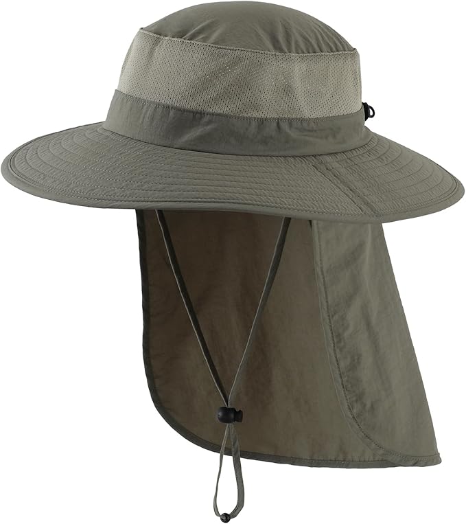 Outdoor UPF50+ Mesh Sun Hat Wide Brim Fishing Hat with Neck Flap