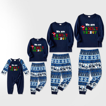 "We are Family 2024" Print Blue Family Christmas Matching Pajamas