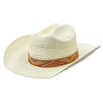 Chic Straw Hat – Off-White Base, Bold Pattern Trim